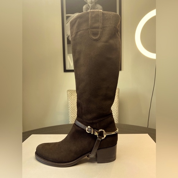 LE PEPE / THE CANOSCIO FOND BROWN SUEDE HARNESS RIDING BOOTS the spurs are rem. - Picture 7 of 15